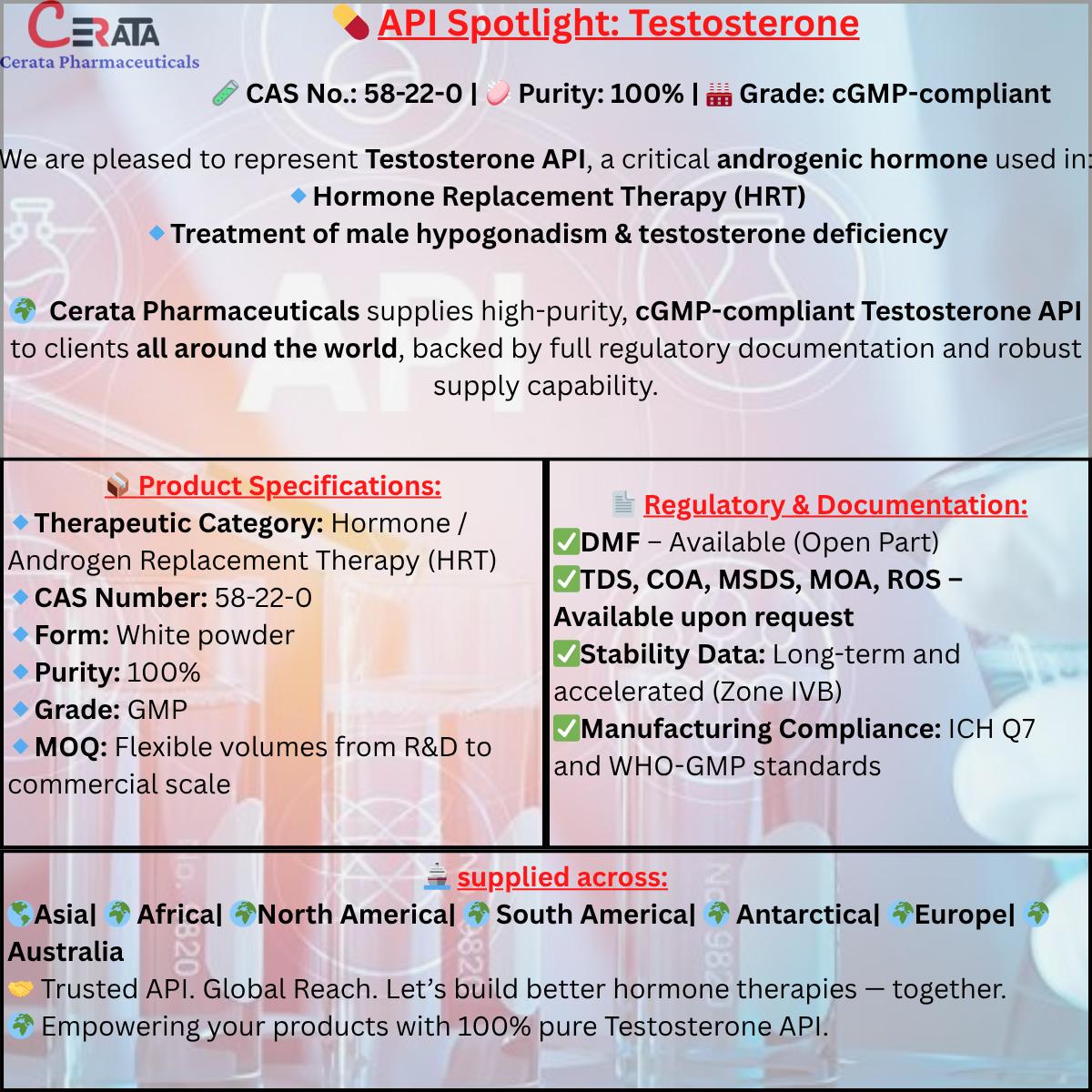 CERATA Pharmaceuticals LLP Leading Testosterone Hormone API Manufacturer & Exporter from India